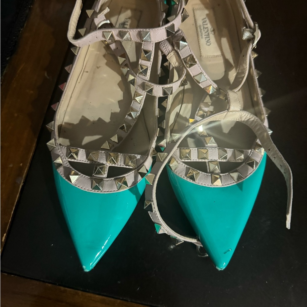 Valentino Rockstud Seafoam Blue Flats -36.5 - Picture 6 of 16